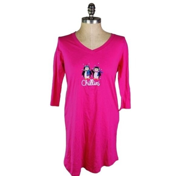Pillow Talk Pink Penguin "Chillin"  Winter Nightgown Nightie Medium M - Picture 1 of 6